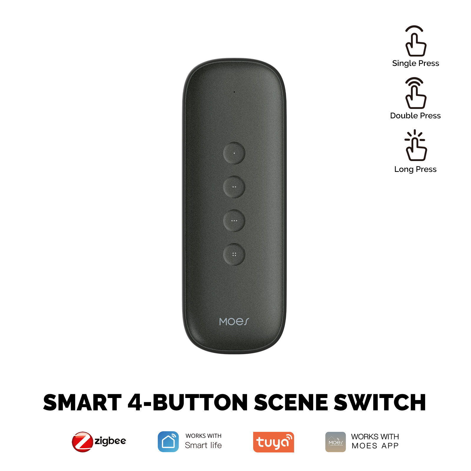 MoesHouse Tuya Zigbee3.0 Smart 4-Button Scene Switch Timing Function Wireless Smart Switch Button Controller SmartLife APP