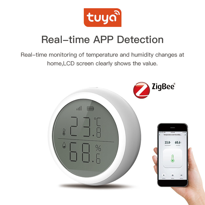 RSH Tuya Smart ZigBee3.0 Termômetro Temperatura e umidade interna doméstica Sensor com tela LCD Smart Life APP Controle de voz com Alexa Google Assistant