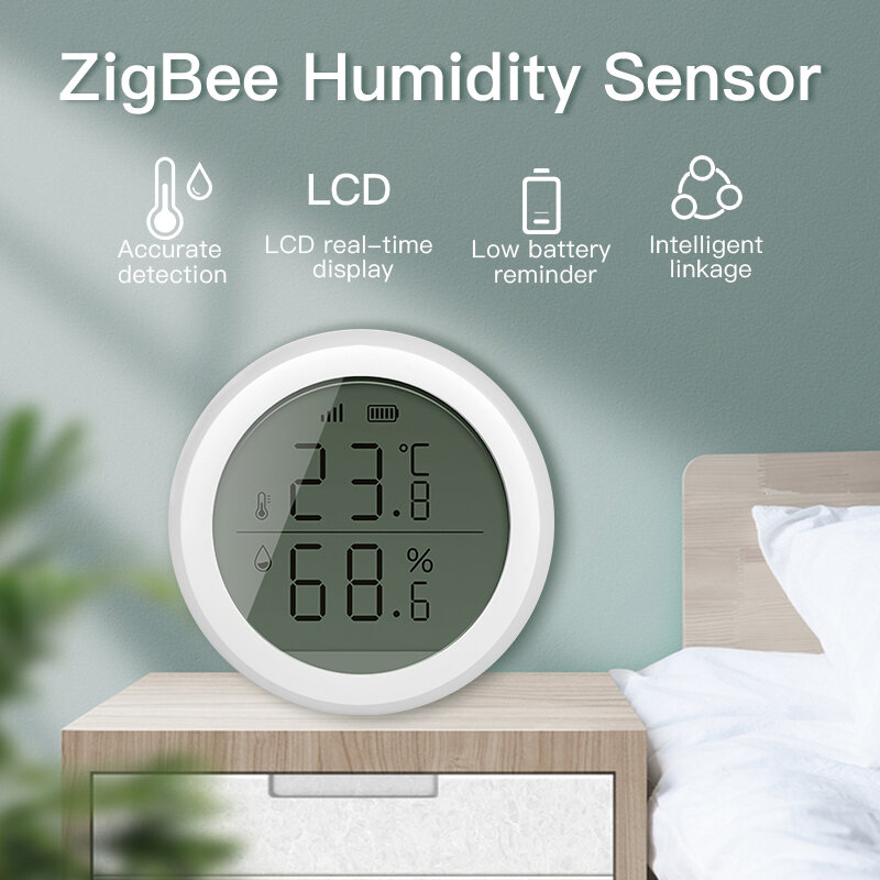 RSH Tuya Smart ZigBee3.0 Termômetro Temperatura e umidade interna doméstica Sensor com tela LCD Smart Life APP Controle de voz com Alexa Google Assistant