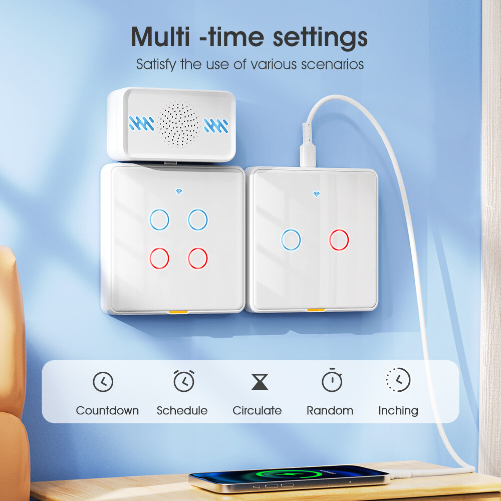 SMATRUL Tuya Wireless WiFi RF433 Smart Home Interruptor de luz montado na parede Interruptores de controle do painel de toque Função de temporização Controle remoto de APP Controle de voz com Alexa Google Assistant Yandex Tmall Genie