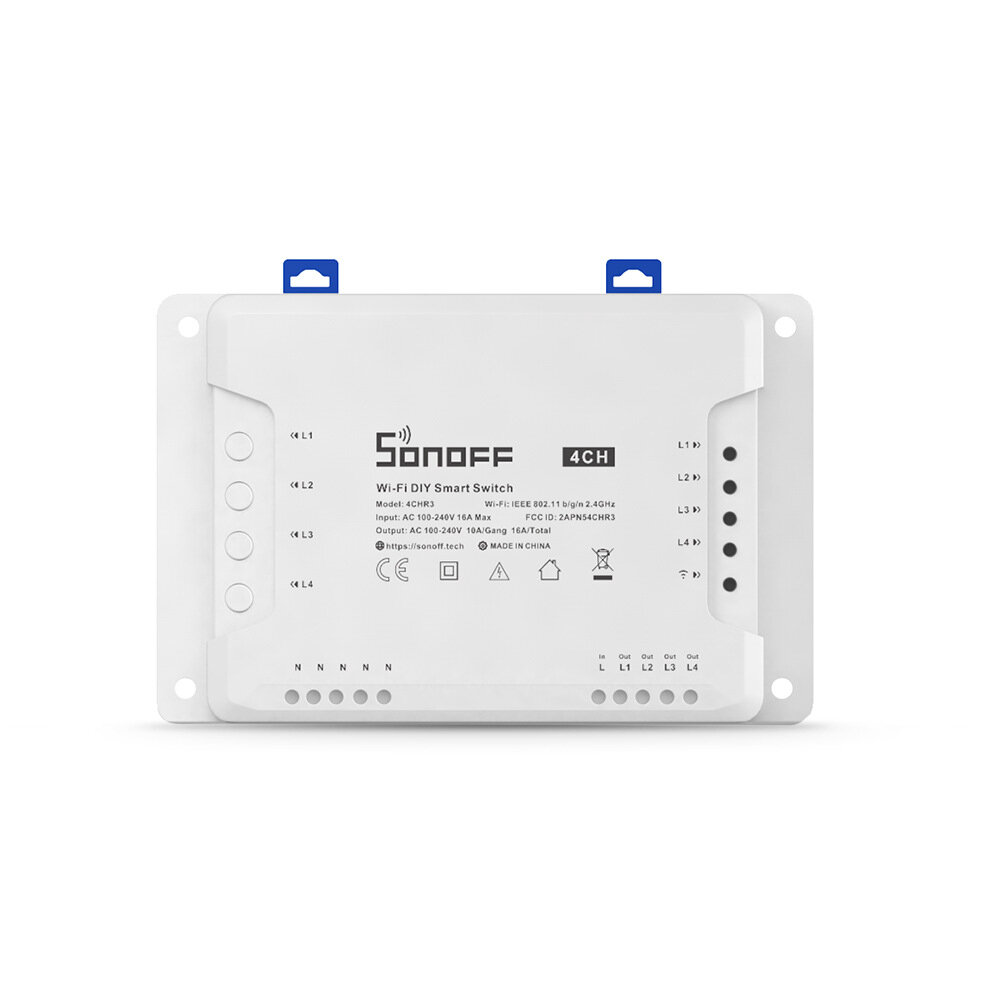 SONOFF 4CH R3 AC100-240V 50/60HZ 10A 2200W 4 GANG WIFI DIY SMART SMART INCLUINGULING Auto-bloqueio 3 Modo de trabalho App App Control Switch Funciona com Alexa e Google Home