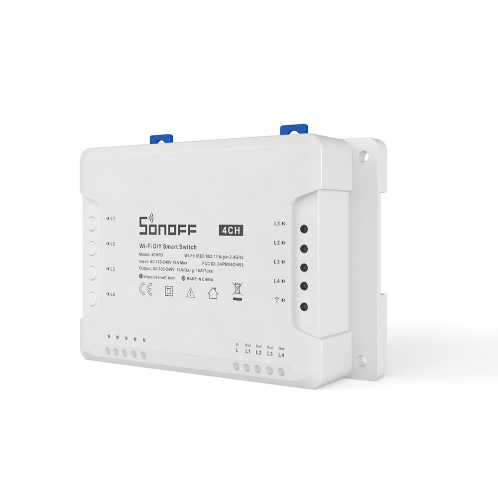 SONOFF 4CH R3 AC100-240V 50/60HZ 10A 2200W 4 GANG WIFI DIY SMART SMART INCLUINGULING Auto-bloqueio 3 Modo de trabalho App App Control Switch Funciona com Alexa e Google Home