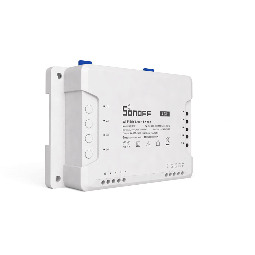 SONOFF 4CH R3 AC100-240V 50/60HZ 10A 2200W 4 GANG WIFI DIY SMART SMART INCLUINGULING Auto-bloqueio 3 Modo de trabalho App App Control Switch Funciona com Alexa e Google Home