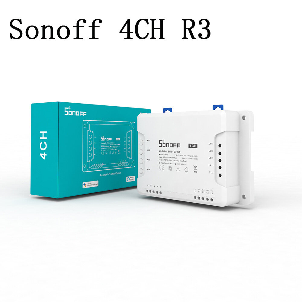 SONOFF 4CH R3 AC100-240V 50/60HZ 10A 2200W 4 GANG WIFI DIY SMART SMART INCLUINGULING Auto-bloqueio 3 Modo de trabalho App App Control Switch Funciona com Alexa e Google Home