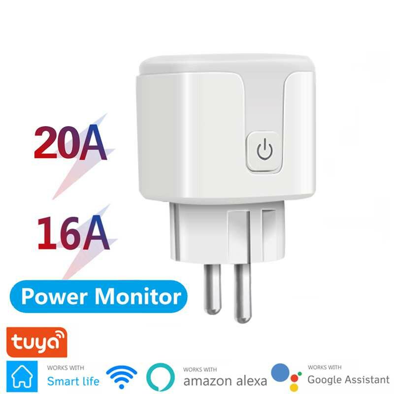 Tuya 16/20a interruptor inteligente wifi plugue da ue monitor de energia inteligente controle voz temporização tomada suporte alexa google casa