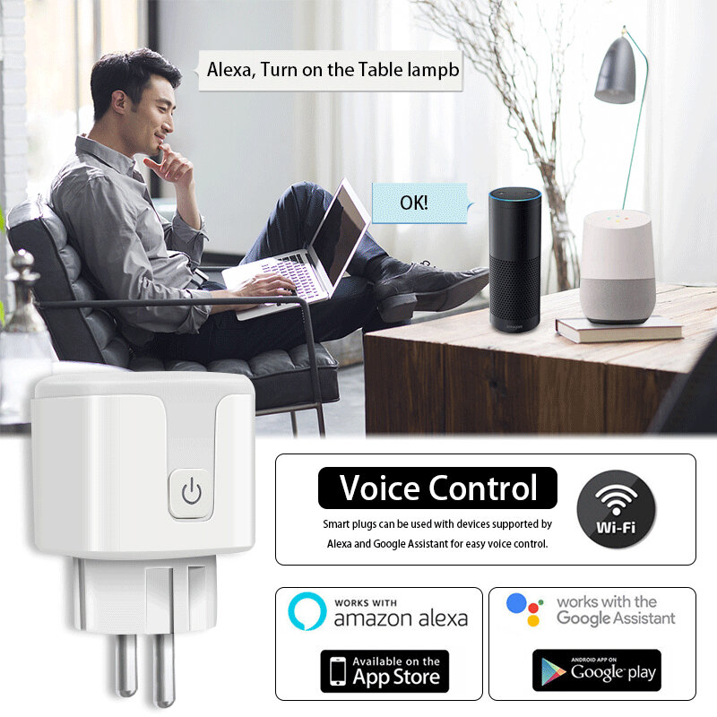 Tuya 16/20a interruptor inteligente wifi plugue da ue monitor de energia inteligente controle voz temporização tomada suporte alexa google casa