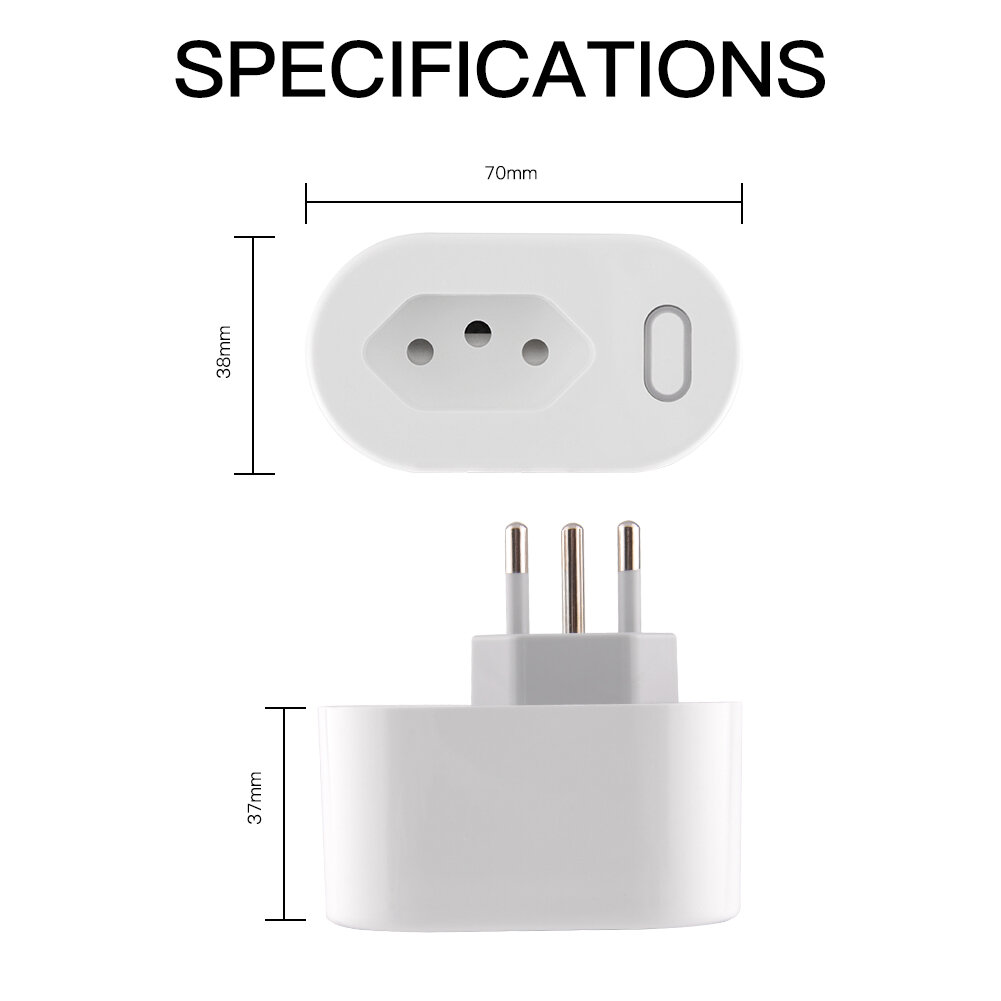 Plugue inteligente padrão brasil tuya 16a, com monitor de energia, aplicativo smart life, wi-fi, soquete inteligente, funciona para google home, alexa