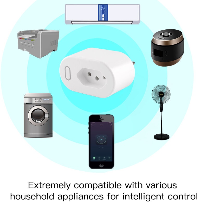 Plugue inteligente padrão brasil tuya 16a, com monitor de energia, aplicativo smart life, wi-fi, soquete inteligente, funciona para google home, alexa