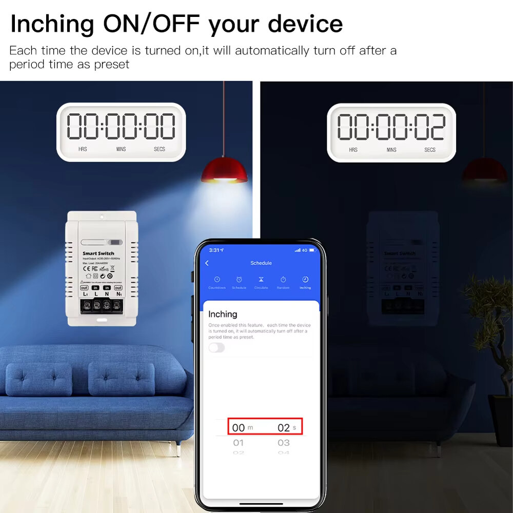 Tuya 20A WiFi Smart Switch Disjuntor APP Controle Power Monitor Proteção contra sobrecarga funciona com Alexa Google Home Siri