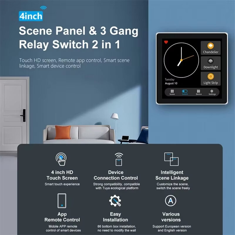 Tuya Smart Home Multiple Zigbee3.0 Painel de controle LCD de 4 polegadas Touch Screen 3 Gang Smart Switch APP Controle remoto Zigbe Gateway necessário