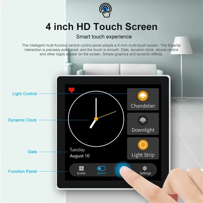 Tuya Smart Home Multiple Zigbee3.0 Painel de controle LCD de 4 polegadas Touch Screen 3 Gang Smart Switch APP Controle remoto Zigbe Gateway necessário