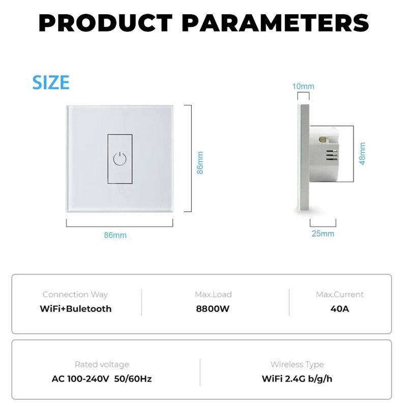 Tuya Smart Life WiFi 40A Interruptor de alta potência para caldeira Aquecedor de água Ar condicionado Tuya App Control funciona com Alexa Google Home Siri Yandex