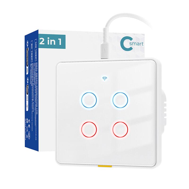 Tuya Smart WiFi RF433 Interruptor de luz montado na parede Controle do painel de toque Função de temporização Controle remoto de APP Controle de voz com Alexa Google Assistant Yandex Tmall Genie