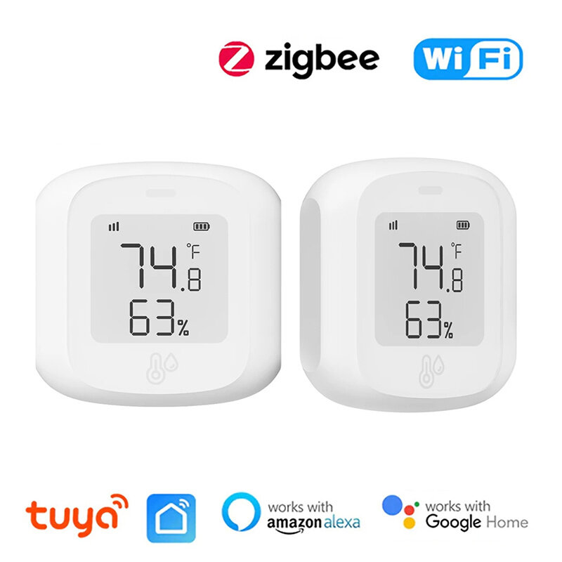 Tuya Smart WiFi Zigbe Temperatura Umidade Sensor Higrômetro interno Termômetro Detector com display LCD Controle Remoto Suporte Alexa Google Home