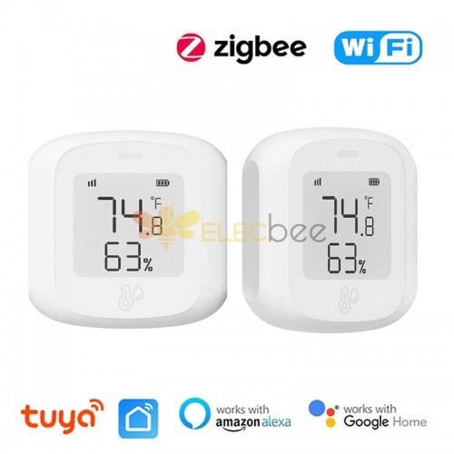 Tuya Smart WiFi Zigbe Temperatura Umidade Sensor Higrômetro interno Termômetro Detector com display LCD Controle Remoto Suporte Alexa Google Home