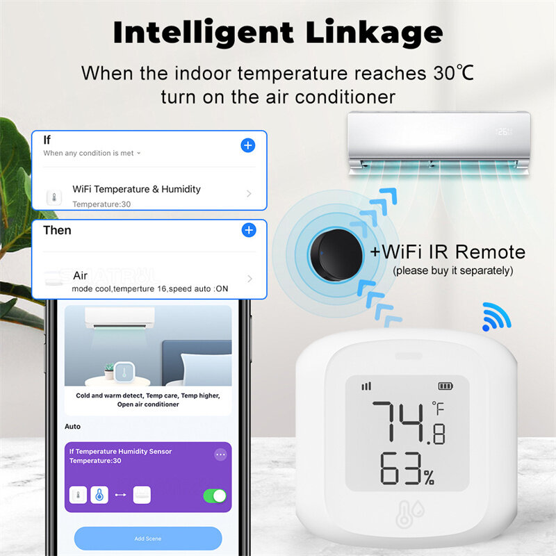 Tuya Smart WiFi Zigbe Temperatura Umidade Sensor Higrômetro interno Termômetro Detector com display LCD Controle Remoto Suporte Alexa Google Home