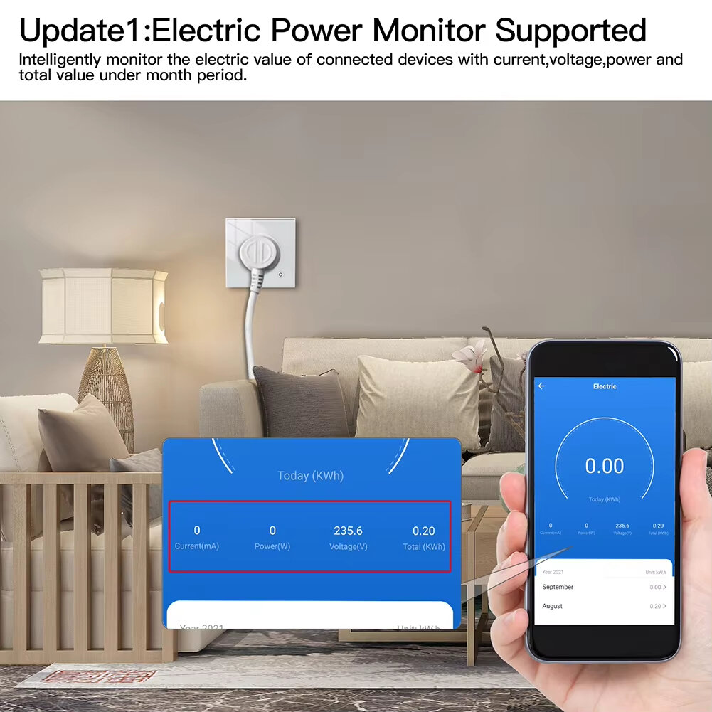 Tuya WiFi Smart 16A EU Tomada Painel de vidro Tomada Power Monitor Touch Plug Relay Status Light Mode ajustável Smart Life App Controle de voz com Alexa Google Assistant