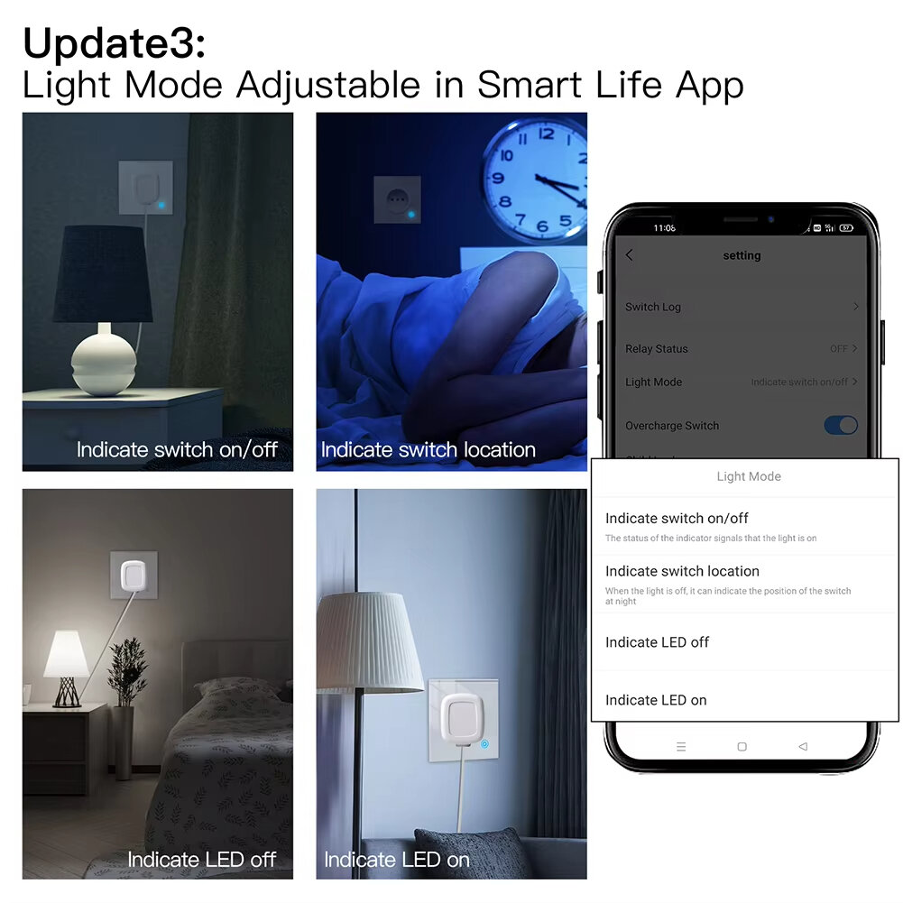 Tuya WiFi Smart 16A EU Tomada Painel de vidro Tomada Power Monitor Touch Plug Relay Status Light Mode ajustável Smart Life App Controle de voz com Alexa Google Assistant