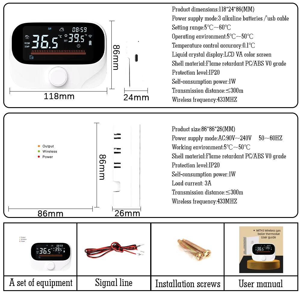 Tuya WiFi Smart Home Termostato sem fio RF Bateria Caldeira a gás Aquecimento de água Controlador de temperatura digital Trabalhe com Alexa Google Home