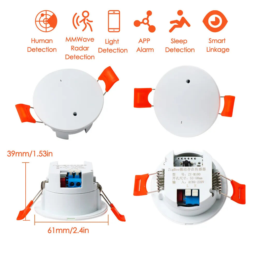 Tuya wifi/zigbe detector de presença humana inteligente corpo humano sensor pir detector de radar sensores de movimento de microondas montado no teto