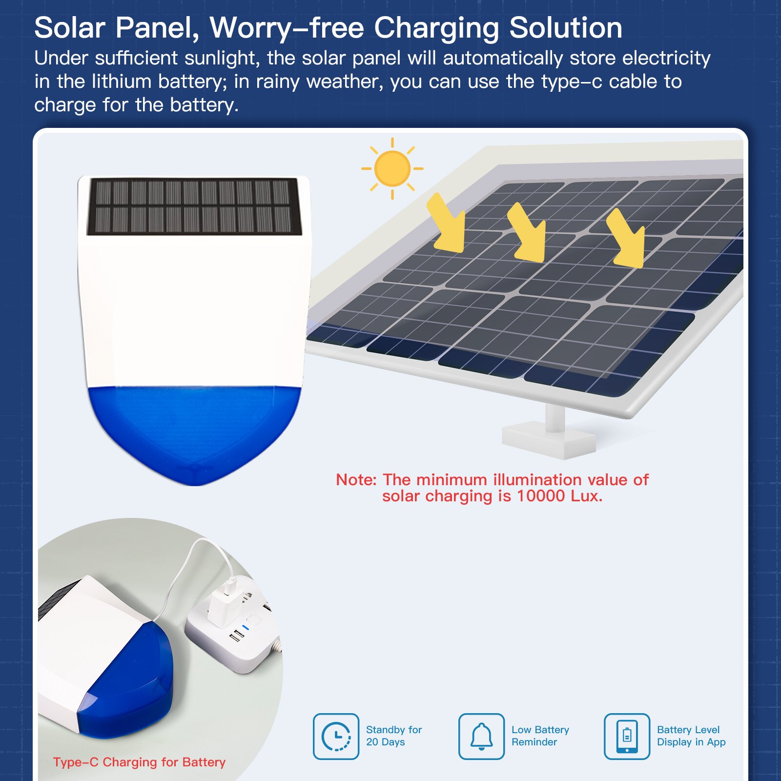 Sirene inteligente tuya wi-fi/zigbe, alarme à prova d\'água, ambiente externo com painel de carregamento solar, controle remoto de 95db, alarme de sirene externa