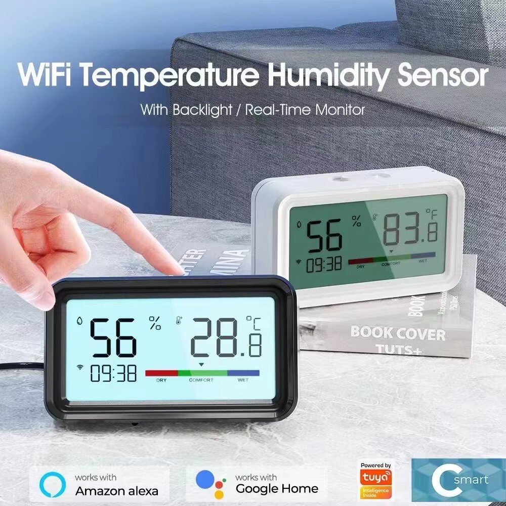 Sensor de umidade e temperatura Tuya WiFi ZigBe com exibição de tempo de tela Smart Home Higrômetro interno Controle de voz com Alexa Google Smart Life