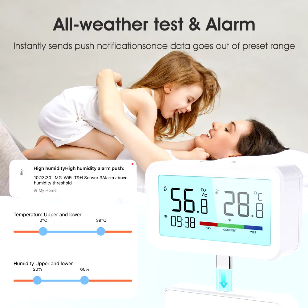 Sensor de umidade e temperatura Tuya WiFi ZigBe com exibição de tempo de tela Smart Home Higrômetro interno Controle de voz com Alexa Google Smart Life