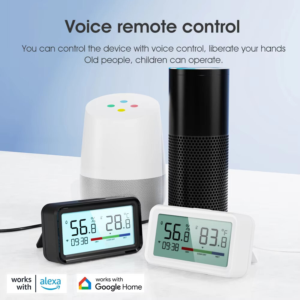 Sensor de umidade e temperatura Tuya WiFi ZigBe com exibição de tempo de tela Smart Home Higrômetro interno Controle de voz com Alexa Google Smart Life