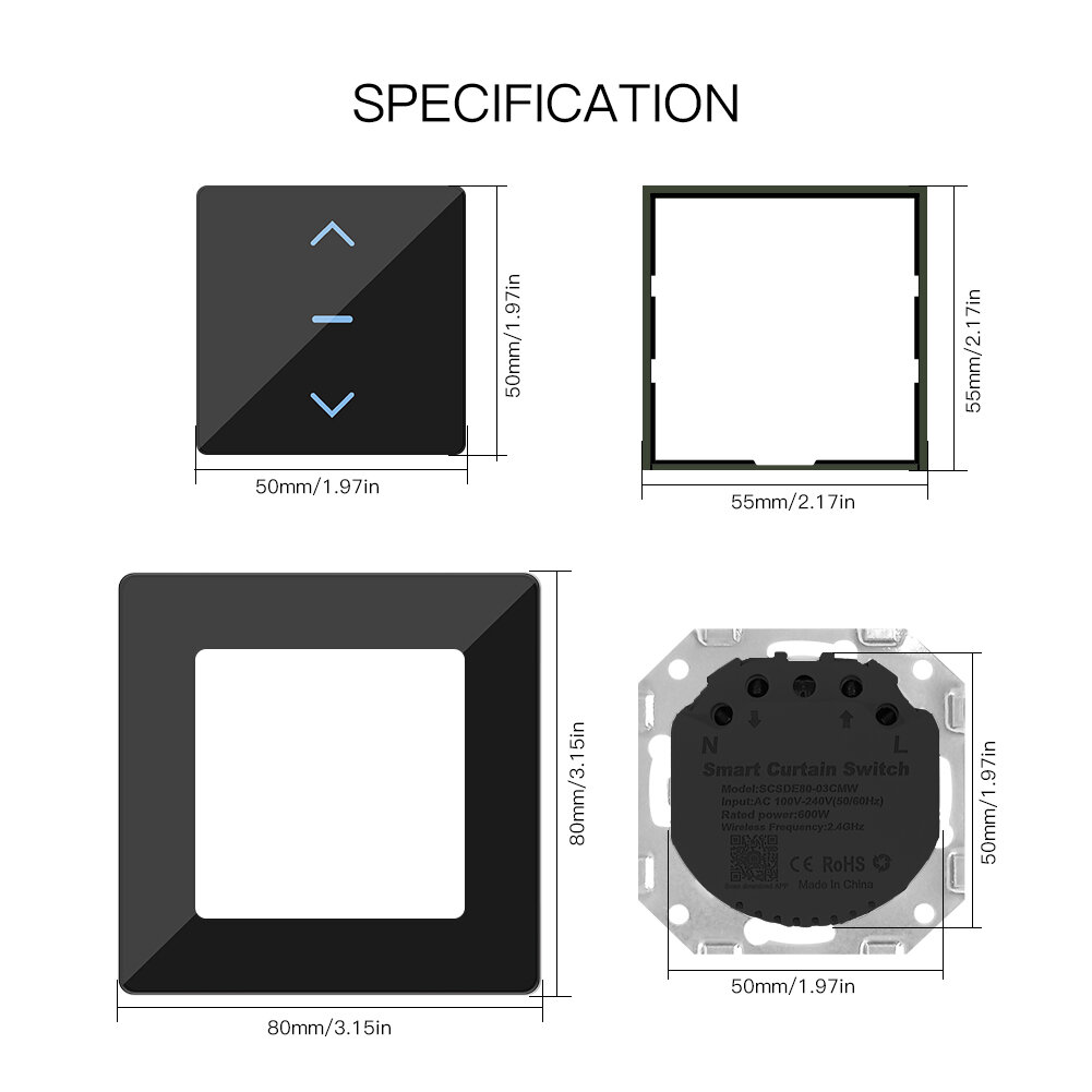 WiFi Smart Curtain Switch Touch Design for Motorized Curtains and Roller Blinds work with Tuya Smart Life App Alexa Google