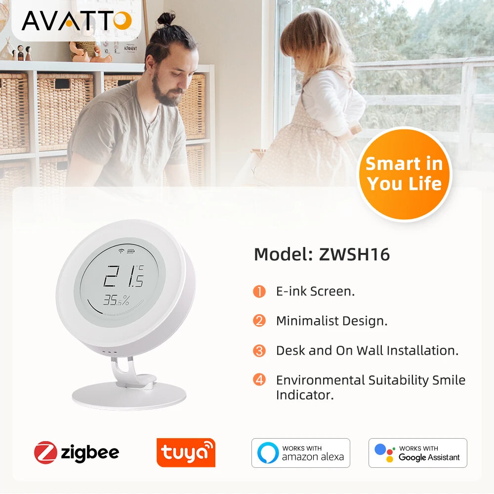 ZWSH16 Tuya Zigbe Regulador de temperatura e umidade interna Digital eletrônico de temperatura e umidade Sensor Trabalhe com Alexa Google Home APP remoto Monitoramento