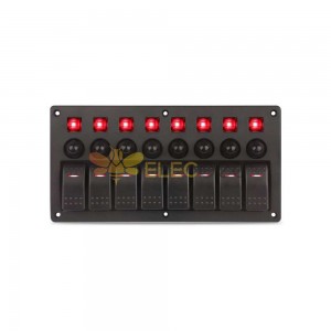 Automotive RV Yacht Boat Control Panel with 8 Switches Overload Protection DC12V 24V Red LED