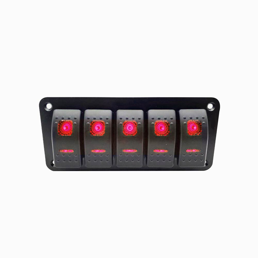 Panel basculante de 5 interruptores para barcos, adecuado para barcos, motocicletas, luces indicadoras rojas DC12-24V