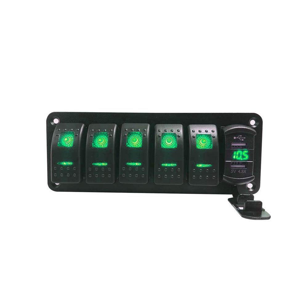 DC12-24V 녹색 불빛에 적합한 듀얼 USB 충전 전압 표시기가 있는 차량 5 방향 조합 제어 스위치