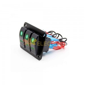 Panel de interruptor basculante de 3 bandas para automóviles, camiones, barcos, vehículos todo terreno DC12 24V con iluminación verde