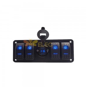 4-Wege-Auto-Schalttafel mit Dual-USB-QC3.0-Telefonladegerät, Spannungsanzeige, Auto-Leistungsregler – blaue Hintergrundbeleuchtung