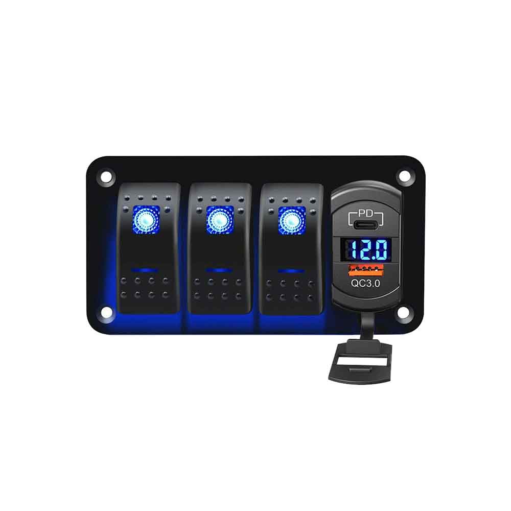 Fahrzeugmodifikations-Wippschalter QC+PD Dual USB-Anschlüsse DC12V 24V Blaue LED für Autos Busse Boote