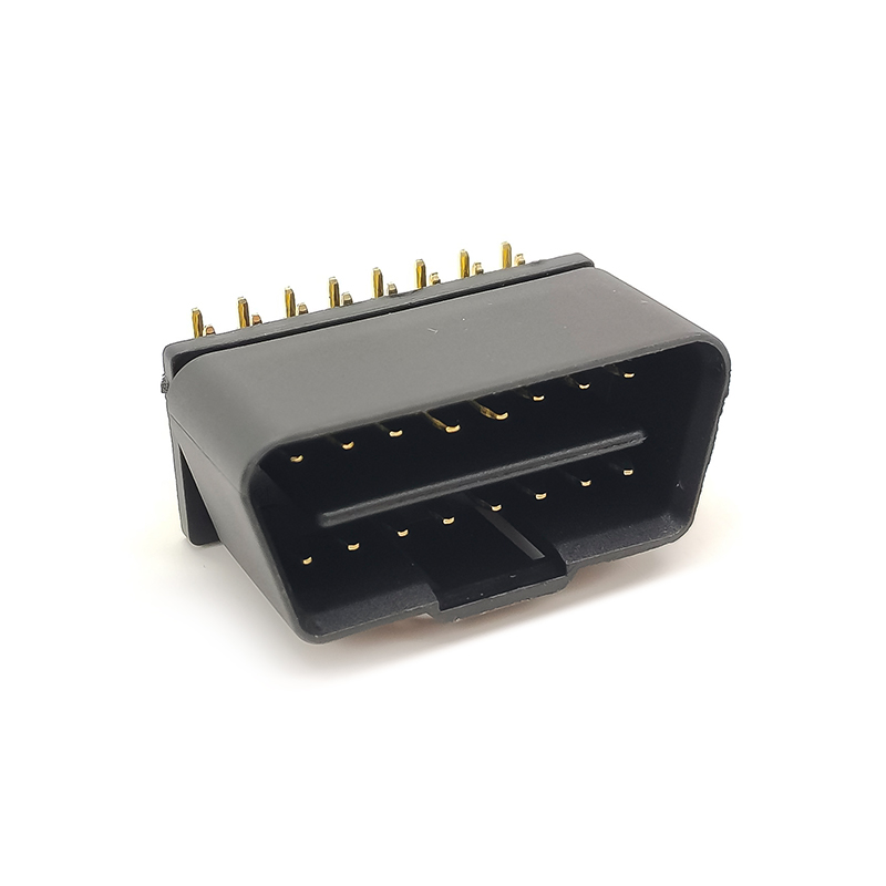 OBD2 16 pinos macho banhado a ouro conector 90° ângulo reto OBD plugue automotivo para caminhão