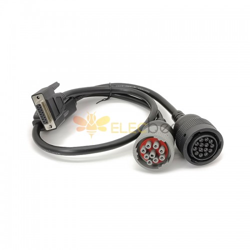 DB15 Female To Cat 9-Pin Male And 14-Pin Female J1939 Y Cable Truck Diagnostic Tool 70cm