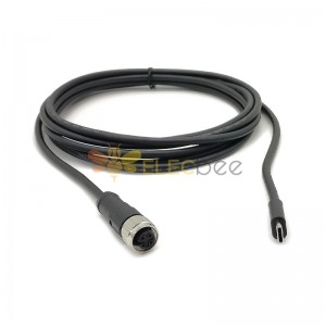 Cable Adaptor M12 4Pin A Code Female to USB 2.0 Type C Male Assembly 3 Meters AWG26