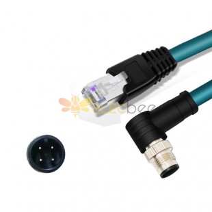 M12 4-poliger A-Code-Stecker abgewinkelt auf RJ45-Stecker, hochflexibles Cat6-Industrie-Ethernet-Kabel, PVC, dunkelgrün