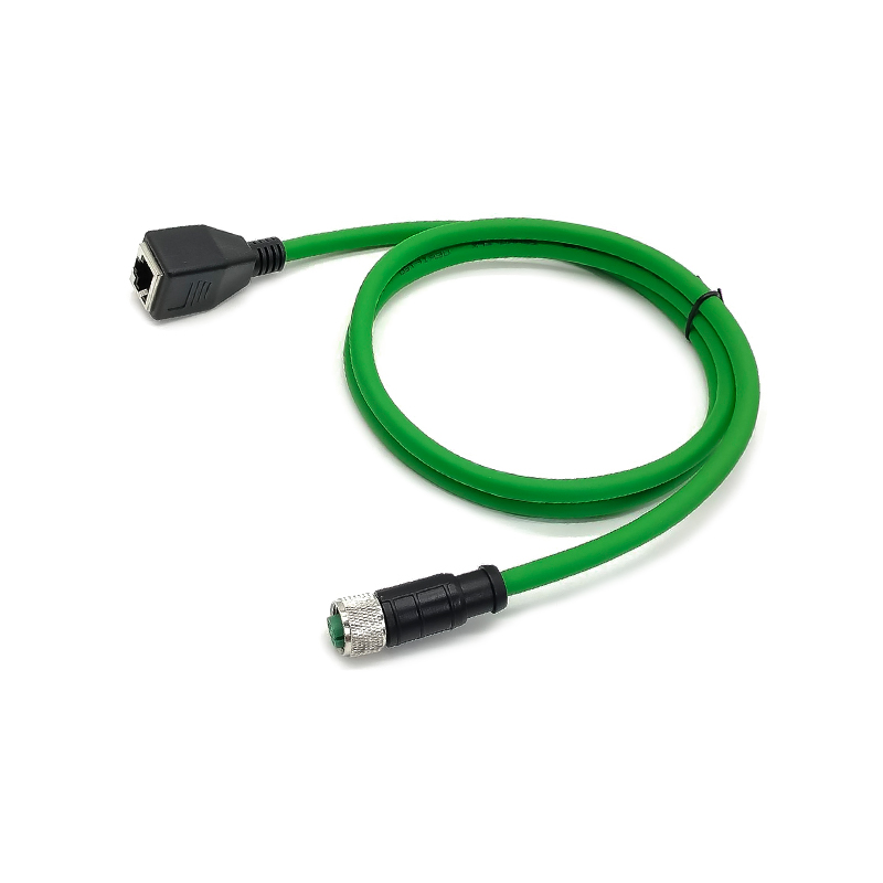 M12 4-pin D-Code Female to RJ45 Female High Flex Cat6 Industrial Ethernet Cable PVC Twisted Pair Cable