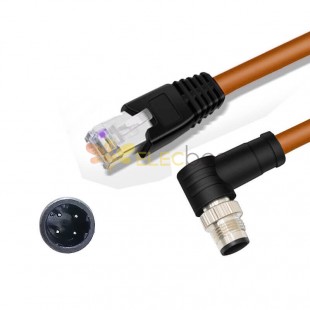 M12 4-контактный штекер D-кода под углом к ​​RJ45 штекер High Flex Cat6 Промышленный кабель Ethernet Кабель витой пары из ПВХ Оранжевый