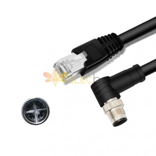 M12 8-pin X-Code Male Angled to RJ45 Male High Flex Cat6 Industrial Ethernet Cable PVC Twisted Pair Cable Black