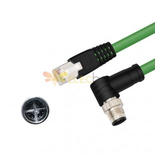 M12 8-poliger X-Code-Stecker abgewinkelt auf RJ45-Stecker, hochflexibles Cat6-Industrie-Ethernet-Kabel, PVC-Twisted-Pair-Kabel, grün