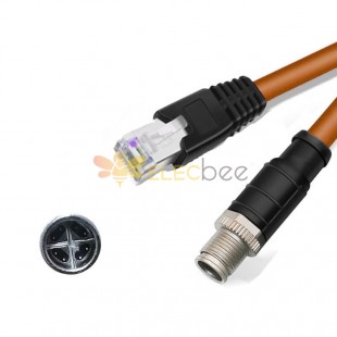 8-контактный штекер X-Code M12 под углом к ​​разъему RJ45, штекер High Flex Cat6, промышленный кабель Ethernet Кабель витой пары из ПВХ, оранжевый