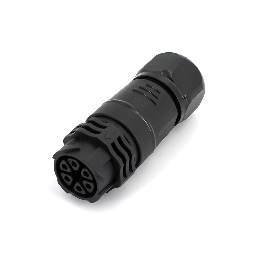 Conector wireable de campo de travamento automático m25 plugue fêmea reto de 6 pinos para cabo awg24