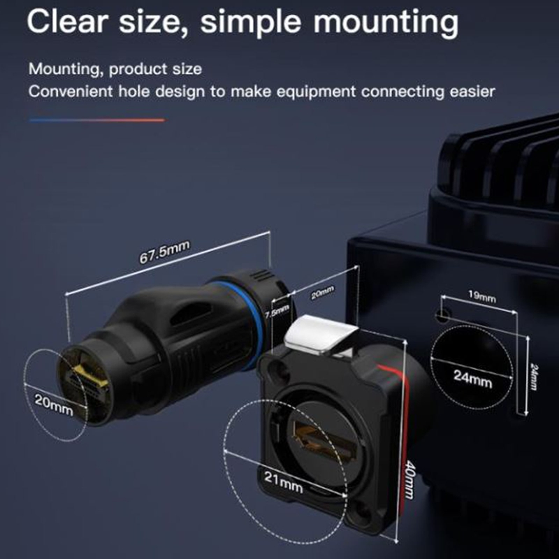 BD-24 HDMI chassis socket, plastic housing, with protective cover and mounting material IP65