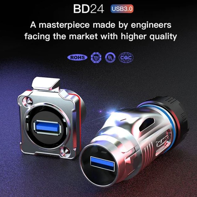 BD-24 USB chassis socket, plastic housing, with IP65 protection cover