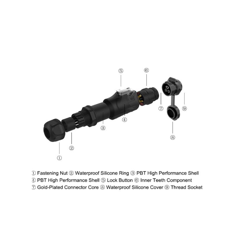 LP-16 power chassis connector M16 3-pin female round max. 400 V 10 A IPX8