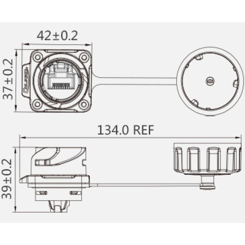 YM-24 RJ45 panel mount receptacle feedthrough IP68, industrial RJ45 feedthrough, plastic housing